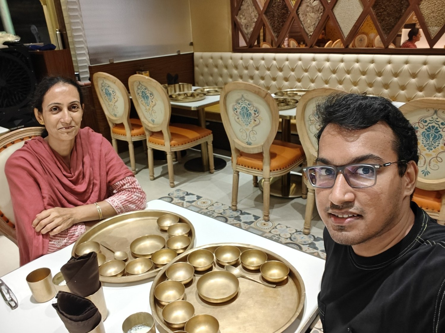 Mommy and me at a restaurant, ready to enjoy a meal together